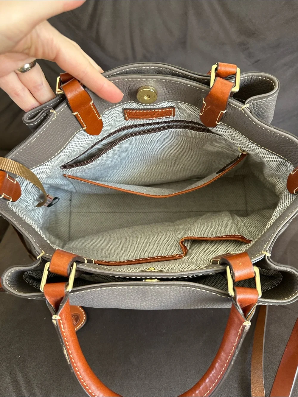 Dooney & Bourke Brenna Gray Brown Leather Satchel Bag